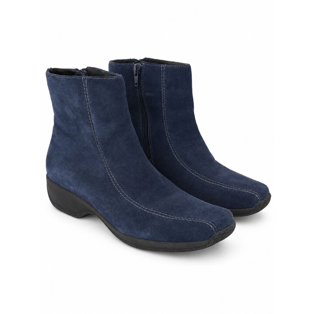 Clarks Suede Square Toe Ankle Boots Ashlyn Zip Up Women's Sz 7.5 M Navy Blue EUC